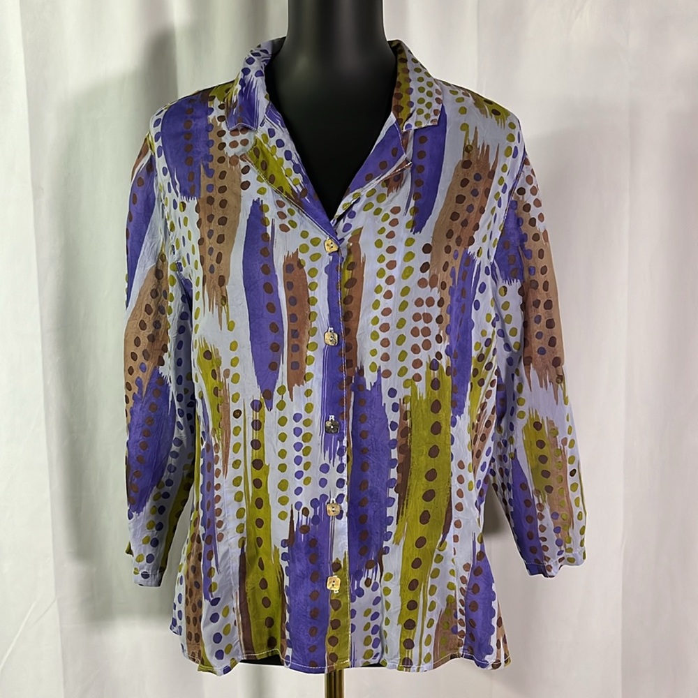 NWT Click by Color Me Cotton Multicolor Printed Button Front Blouse